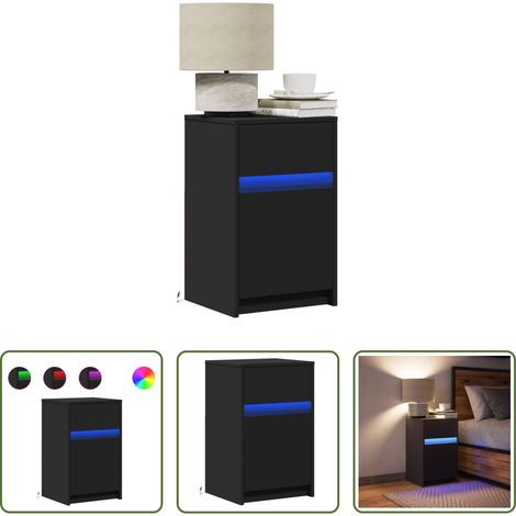 LED-Leuchten - Nachttisch mit LED-Leuchten Schwarz Holzwerkstoff (1/5)