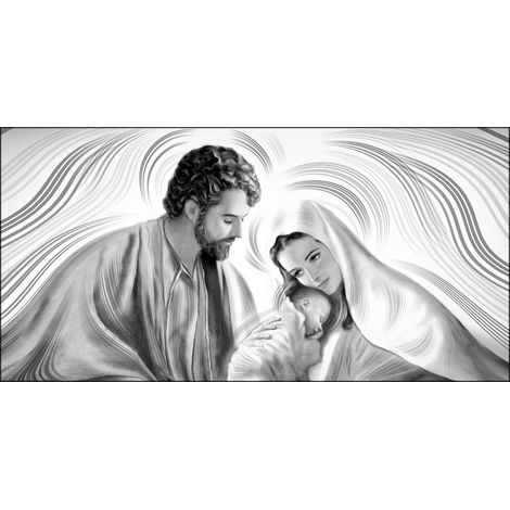 Lupia - Quadro moderno su Tela Canvas DEEP 77x143 cm NATIVITY GREY, Tela Cotone, Sacra Famiglia, Stampa, Made in Italy, Telaio in Legno, per casa, soggiorno, capezzale camera da letto, hotel, ufficio (1/3)