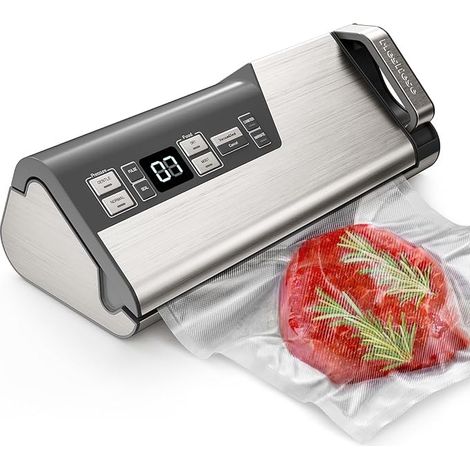 Machine Sous Vide Alimentaire 140W 95kPa Automatique , Système D'étanchéité Puissant, Aliments Secs et Humides ，legume et viande,anti gaspillage, Coupeur Intégré,Inox Double Soudure, Écran LED, Tuyau 
