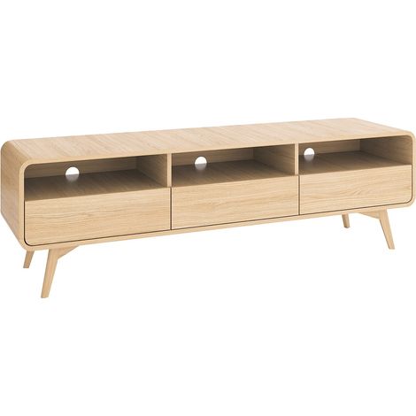 Meuble TV avec 3 tiroirs et 3 niches - Naturel - JALEMO (1/2)