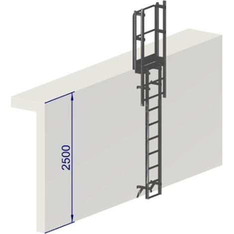 Echelle a crinoline hauteur à franchir 2,5 metres sans arceaux Norme NF 85-016