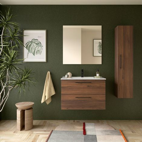 Badezimmermöbel SILANE 800 2 Schubladen NUSSBAUM MAYA + Waschtisch + Spiegel (1/2)