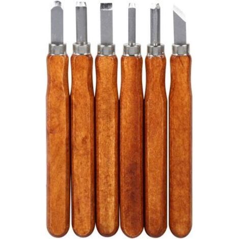Set di attrezzi per intaglio del legno, coltello, mini scalpello in acciaio con manico, set per lavori artigianali (6 pezzi). (1/4)