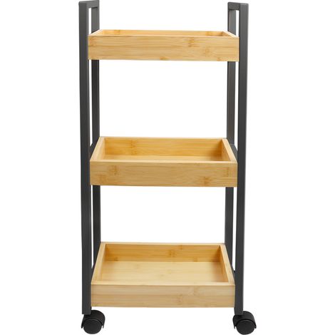 Carrito de baño de bambú con ruedas de 3 niveles, carrito de cocina estrecho, carrito de nicho con 3 cestas, estante de baño, color negro (1/5)