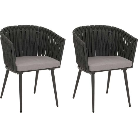 [NON UTILIZZATO] Set 2 sedie giardino in alluminio HHG-418, sedie esterno con braccioli, intreccio corda, antracite cuscino grigio