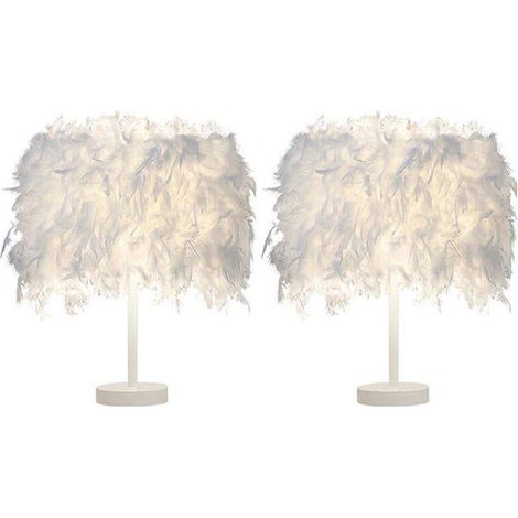 Lot De 2 Lampe À Poser En Plumes E27 Lampe De Table Eclairage Décor Pour Chevet Chambre Entrée (1/5)