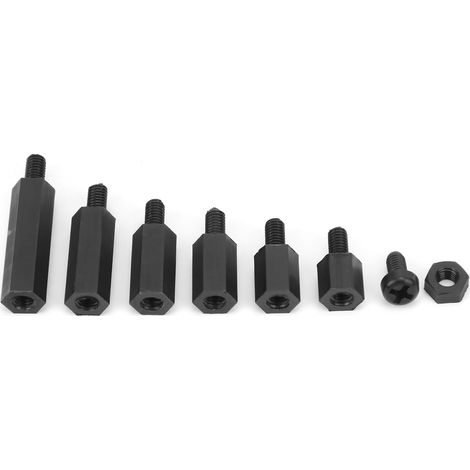 Kit de 180 vis M3 en nylon noir à passage unique avec accessoires (vis et écrous). (1/4)
