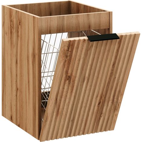 Furnidea - Meuble bas de salle de bain avec panier à linge ADEL CHÊNE 40 cm - façades rainurées (1/5)