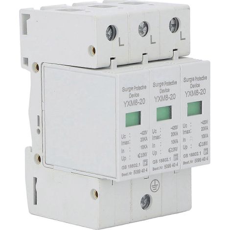 Überspannungsschutz mit Blitzschutz, 3-phasig, flammhemmend, für 420 V (Haushaltsinstallation)