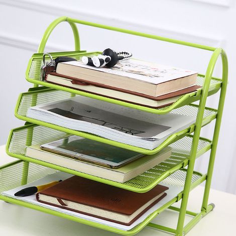 Classeur de Bureau 4 Niveaux en Métal Vert, Grande Capacité, Rangement Documents à Grille, Montage Facile, Trieur de Courrier pour Bureau Domicile (1/4)