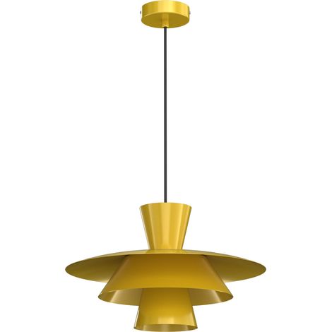 Suspension décorative Plato Luminex 3 abat-jours jaune moutarde mat noir E27 15W (1/2)