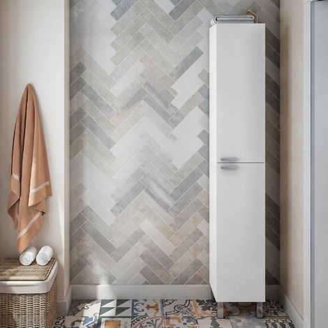 Armario Columna Nin, 3 Estantes, 2 Puertas, Reversible, 30x25x182h cm Blanco Brillante (1/5)