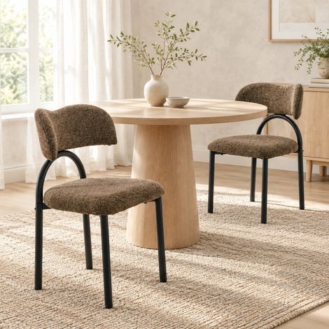 OKWISH Set mit 2 braunen Polster-Esszimmerstühlen mit schwarzem Metallgestell (1/5)