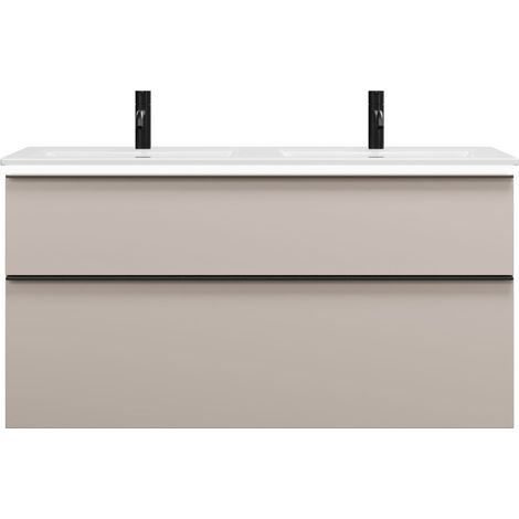 burgbad Eqio Slim double lavabo en céramique, meuble sous-lavabo
