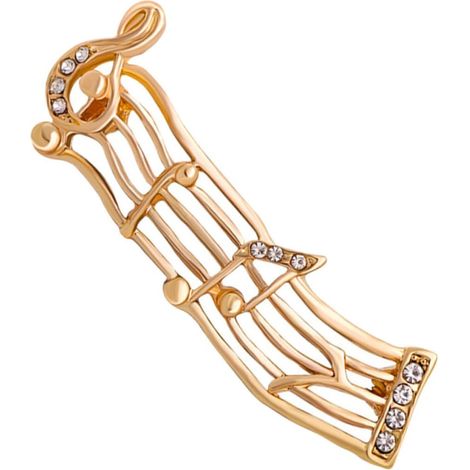 Spilla musicale in lega color oro con cristalli, elegante spilla da donna, perfetta per feste e Capodanno, un accessorio di gioielleria raffinato e festivo. (1/5)