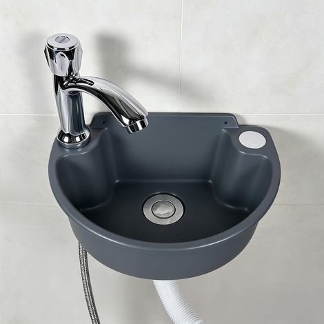 Petit Lavabo Mural Avec Robinet, Évier En Plastique Avec Kit De Vidage, Lavabo Suspendu Compact, Vasque Murale Pour Camping-Car, Camping, Jardin, Cave, Chantier Et WC (1/5)