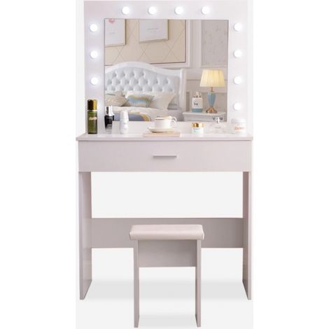 Tocador maquillaje espejo con bombillas LED taburete Gaia (1/5)