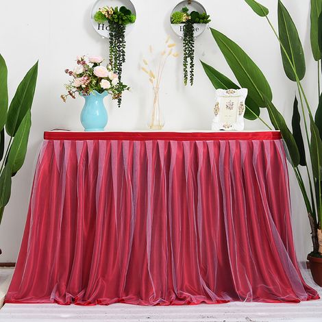 Nappe rectangulaire avec jupe en tulle, nappe en tulle réutilisable, nappe infroissable pour mariage, anniversaire, fête, facile à installer (1/4)