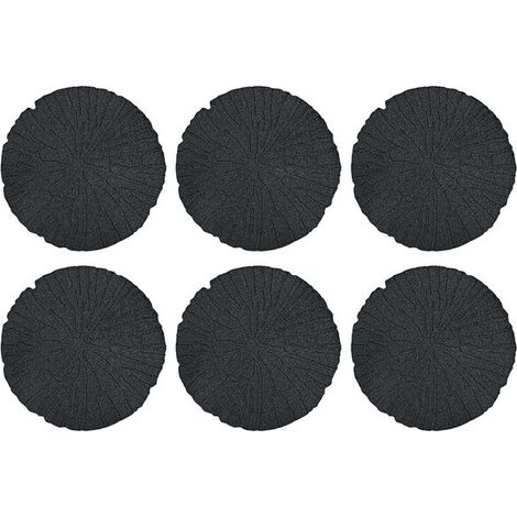 Six pierres de marche en caoutchouc noir, chacune de 45 cm de diamètre et de 1,8 cm de hauteur. (1/5)