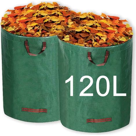 Lot de 2 sacs à déchets de jardin 120 L, sacs poubelle pliables et étanches avec poignée pour collecter les plantes, les déchets et les feuilles (1/5)