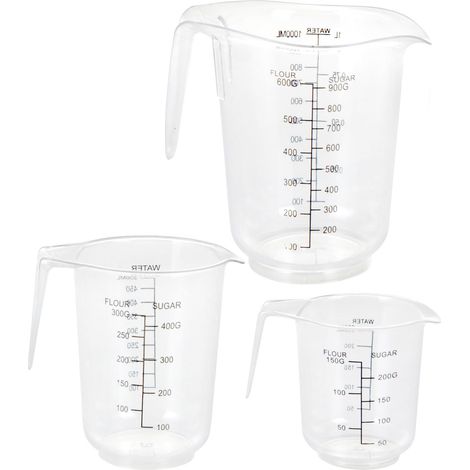 Messbecher Set 3-teilig aus Kunststoff - 250 ml, 500 ml, 1000 ml - Messkanne