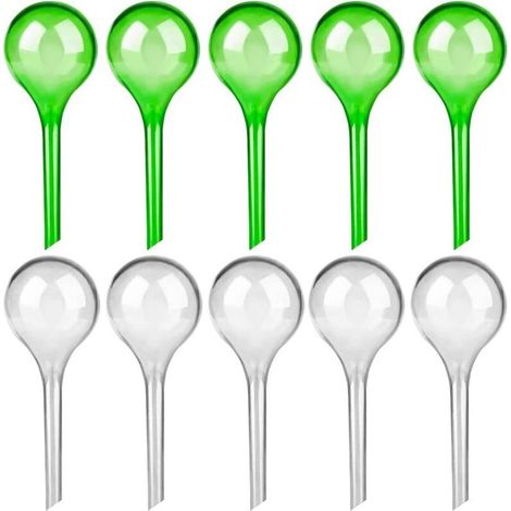 10 Pack Plant Watering Balls, Automatic Drip Irrigation for Plants, Indoor and Outdoor Plant Watering System (Green and Clear) (1/5)