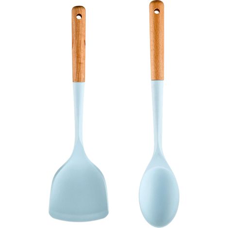 Ensemble Ustensiles Cuisine - Silicone Resistante Chaleur Et Bois Massif - Pour Casseroles Antiadhesives - Lot De 2 Pieces (1/5)