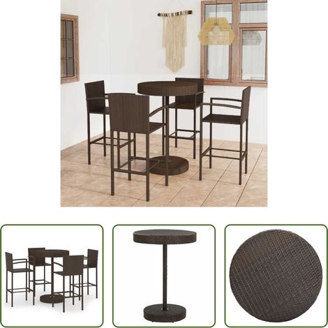Gartenbar-Set - 5-tlg. Gartenbar-Set Poly Rattan Braun (1/5)