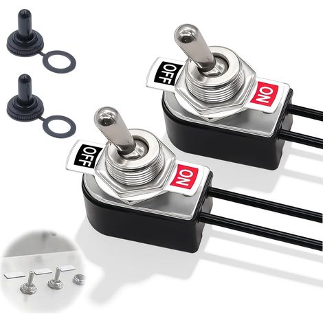 Interrupteur 12V Étanche, Interrupteur à Bascule 2 Positions ON OFF SPST 6A 125VAC 3A 250VAC 10A avec Capuchon Étanche pour Voiture, Bateau, Camping-Car (1/5)