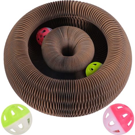 Griffoir Chat Pliable en Carton - Tunnel Interactif avec Balles pour Chat