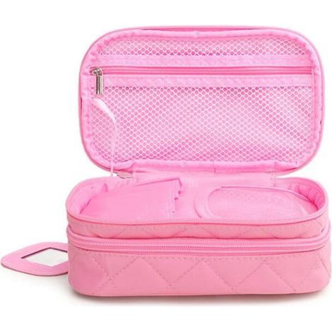 Kosmetiktasche, 20 x 12 x 8 cm, 2-lagig mit Spiegel für Damen, Schwarz (Rosa) (1/5)