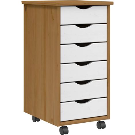 Armoire roulante avec tiroirs-Meuble de rangement MOSS bois de pin marron miel 116595 (1/5)