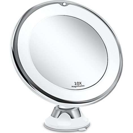 Miroir Grossissant 10x Lumineux, Ventouse Forte sans Fil Ajustable à 360° pour Salle de Bain, Voyage (1/4)