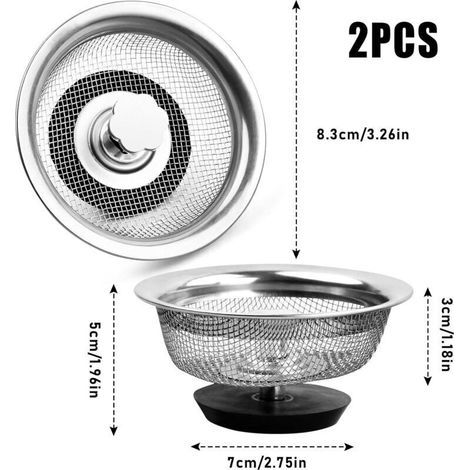 2 Pièces Bouchon Crépine Évier Inoxydable Filtre Panier Bonde Grille Pour Cuisine Salle De Bain 84MM (1/3)