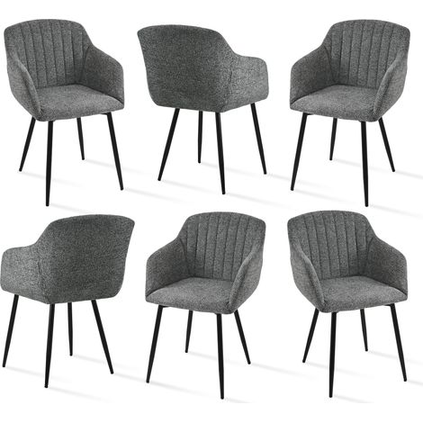 Goeurvant Chaises de salle à manger minimalistes avec assise large et accoudoirs ergonomiques, combinaison de confort et d'élégance - Lot de 6 - Gris/Vert - Chenille