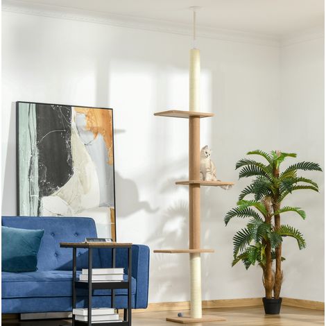Arbre à chat plafond réglable 228-260 cm avec 4 plateformes, beige DESVIAE (1/5)
