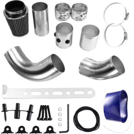 Système d'admission d'air froid universel pour voiture, 76 mm (3 pouces), avec filtre à air et kit de modification de tuyau d'admission en aluminium argenté. (1/5)