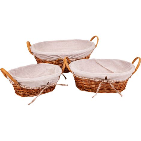 Set 3 cestos de mimbre forrados marrones