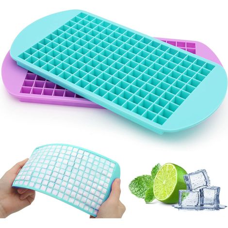 Mini lot de bacs à glaçons de 2 - 160 petits glaçons en silicone pour whisky, cocktails, bouteilles d'eau - Moule à glaçons flexible et empilable sans BPA (Cyan et Violet) (1/5)