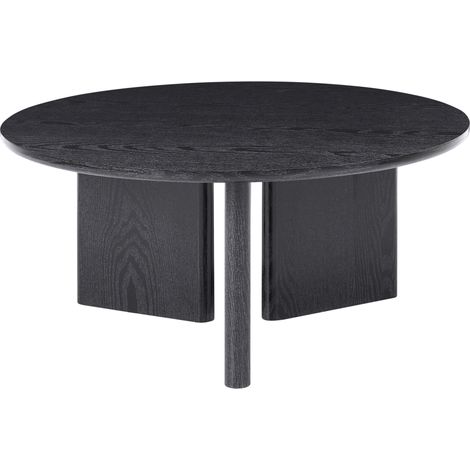 Mesa de centro moderna de MDF con chapa de papel redonda patas de tres paneles sala de estar negro Cowal