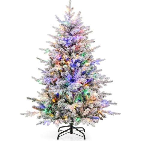 Albero di Natale artificiale rivestito di neve di 147cm con cerniera e 8 modalità luminose (1/5)