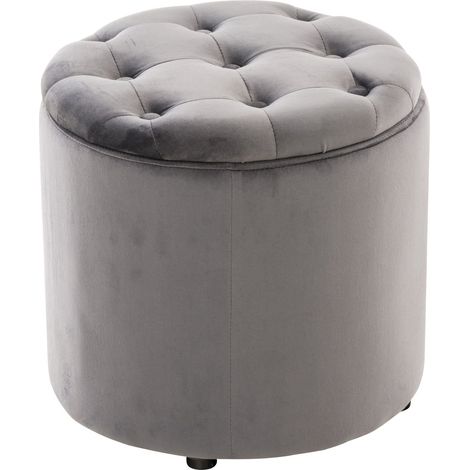 Pouf tabouret coffre avec espace de rangement en tissu velours gris 42x44cm TABO10080 (1/4)