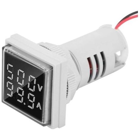 Digitales LED-Voltmeter und Amperemeter – 60 bis 500 V AC – 0 bis 100 A – Schutzart IP67 – 15 x 9 cm – Weiß – 1 Stück (1/5)