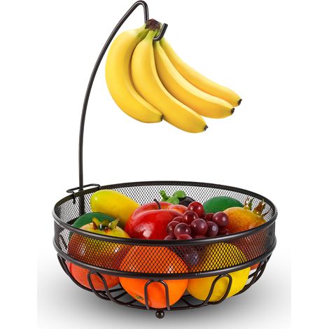 Corbeille à fruits avec crochet pour bananes, panier de rangement pour légumes, étagère à fruits en métal pour plan de travail de cuisine (1/5)