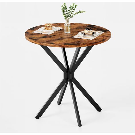 Table de salle à manger ronde, style industriel, Ø80 cm avec pieds en X, marron-noir vintage, table de cuisine, table de bureau (1/5)