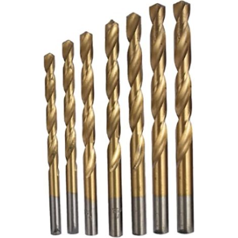 Ensemble de 19 forets hélicoïdaux en acier inoxydable plaqué titane (1-10 mm) pour percer des trous dans les tôles et les plaques d'aluminium. (1/4)