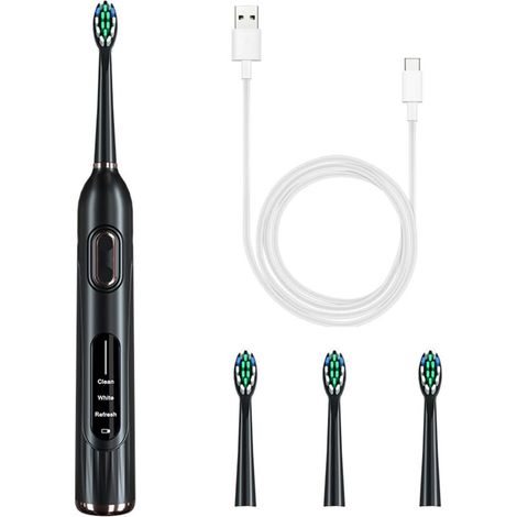 Electric Toothbrush, 36000 Oscillations/min, 3 Modes, Water Resistant, Ergonomic Design, 4 Heads Included, Black (1/5)
