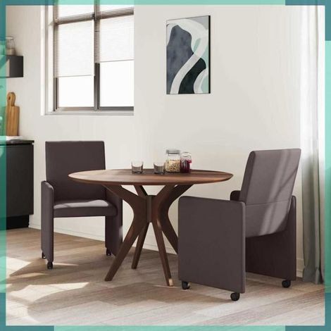 Chaise de salle à manger - 42017811 - Marron foncé tissu - Avec roues - Lot 2 pièces (1/5)