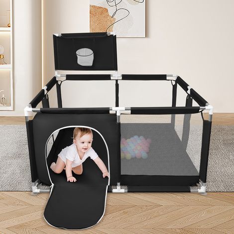 Parc Bébé Centre d'activités avec 50 boules-Panier de basket-base antidérapante Parc pour bébé 126x126x66cm noir (1/5)