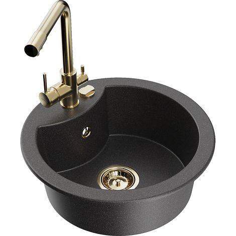 Mexen Diego fregadero de granito de 1 seno con grifo de cocina Duero, negro moteado - 6512-76-671600-50 (1/5)